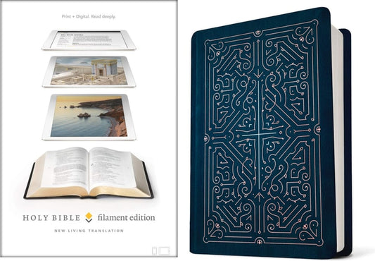 Filament Bible NLT (LeatherLike, Navy/Rose Gold): The Print+Digital Bible